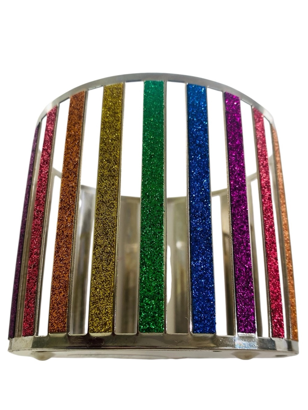Bath & Body Works Rainbow Striped Glitter Metal 3 Wick Candle Holder - Picture 2 of 7
